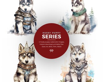 Watercolor Husky Puppy Nursery Art Prints: Boho, Floral, Warrior (Digital Download)