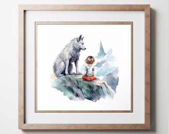 Direwolf Nursery Art: Little Girl Watercolor Print (Digital Download)
