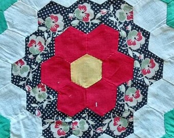 4 / 1930s Grama's Flower Garden Quilt Blocks | Handmade, hand pieced, hand sewn