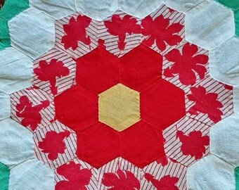 4 / 1930s Grama's Flower Garden Quilt Blocks | Handmade, hand pieced, hand sewn