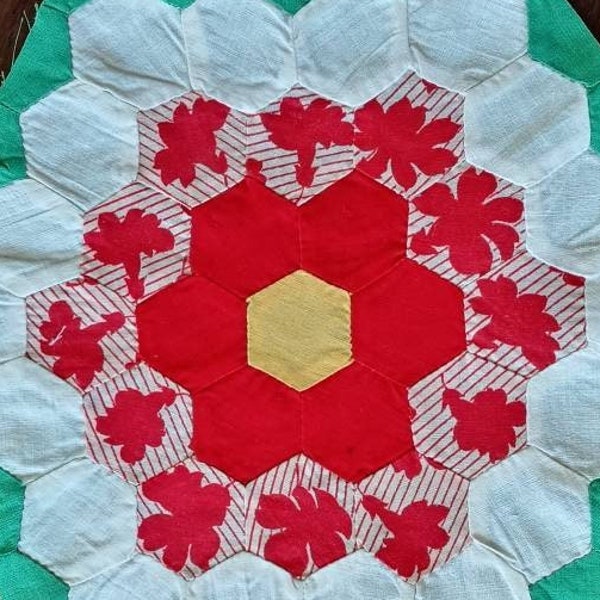 4 / 1930s Grama's Flower Garden Quilt Blocks | Handmade, hand pieced, hand sewn