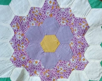 4 / 1930s Grama's Flower Garden Quilt Blocks | Handmade, hand pieced, hand sewn