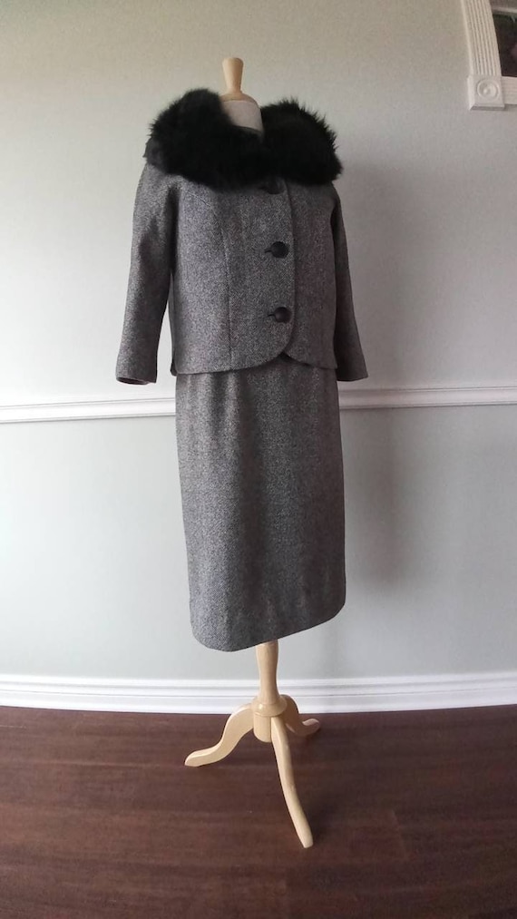 Fabulous 1950 -60s Dress and Jacket | Fur collar o