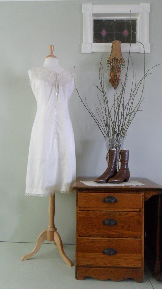 Late 1800s Cotton Slip | Full length, Handmade La… - image 1