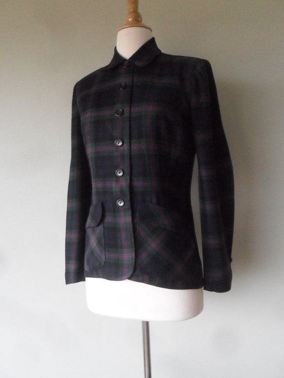 1970s Wool Tartan Blazer |  Pockets, fitted waist… - image 1