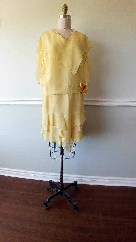 1920s Silk Drop Waist in Pale Yellow |  Shoulder d