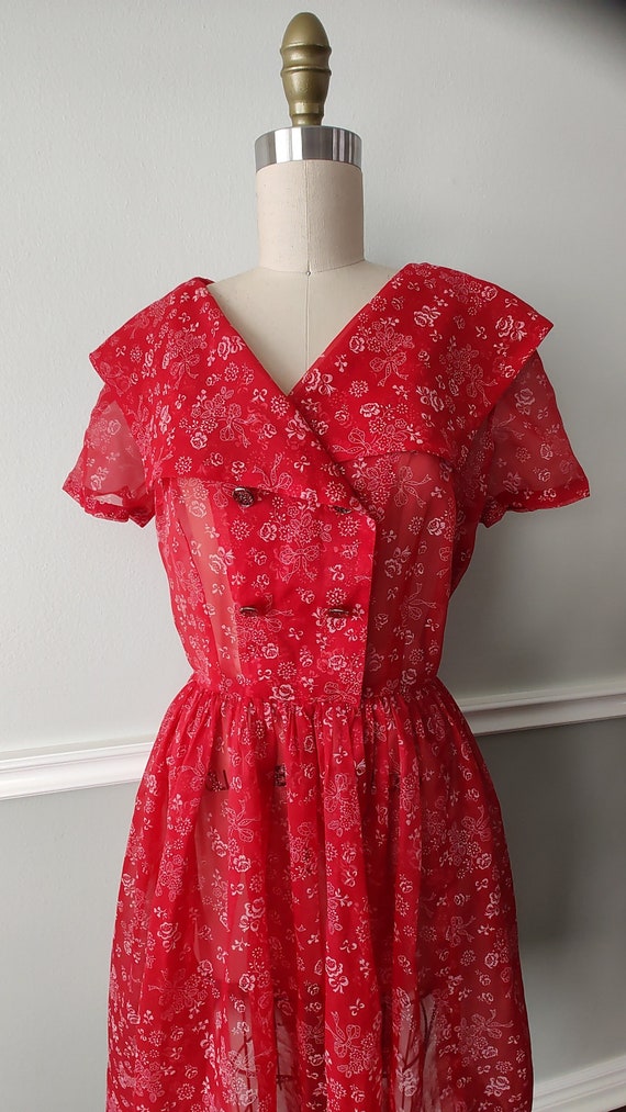 1950-60s Sheer Nylon Day to Party Dress in Festive