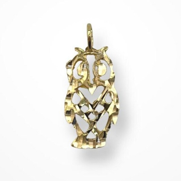 14k Gold Diamond-Cut Owl Pendant