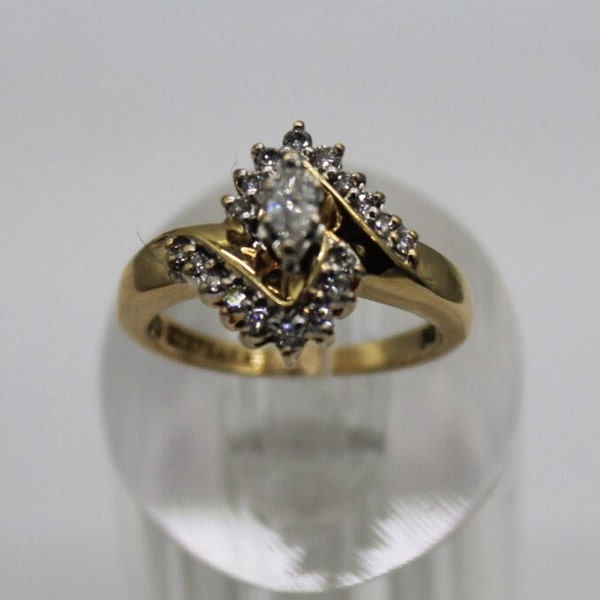 14K Yellow Gold KEEPSAKE Marquise Diamond Halo Ring (Size 5)