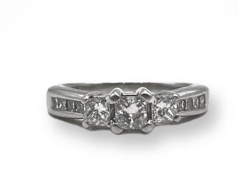 14k White Gold Princess Cut Diamond Ring Size 4.5