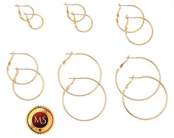 14k Gold Plated Sterling Silver 3mm Hoop Earrings Size 15mm-50mm