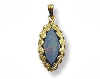 Vintage 14k Gold Marquise Opal in Gold Bezel Pendant