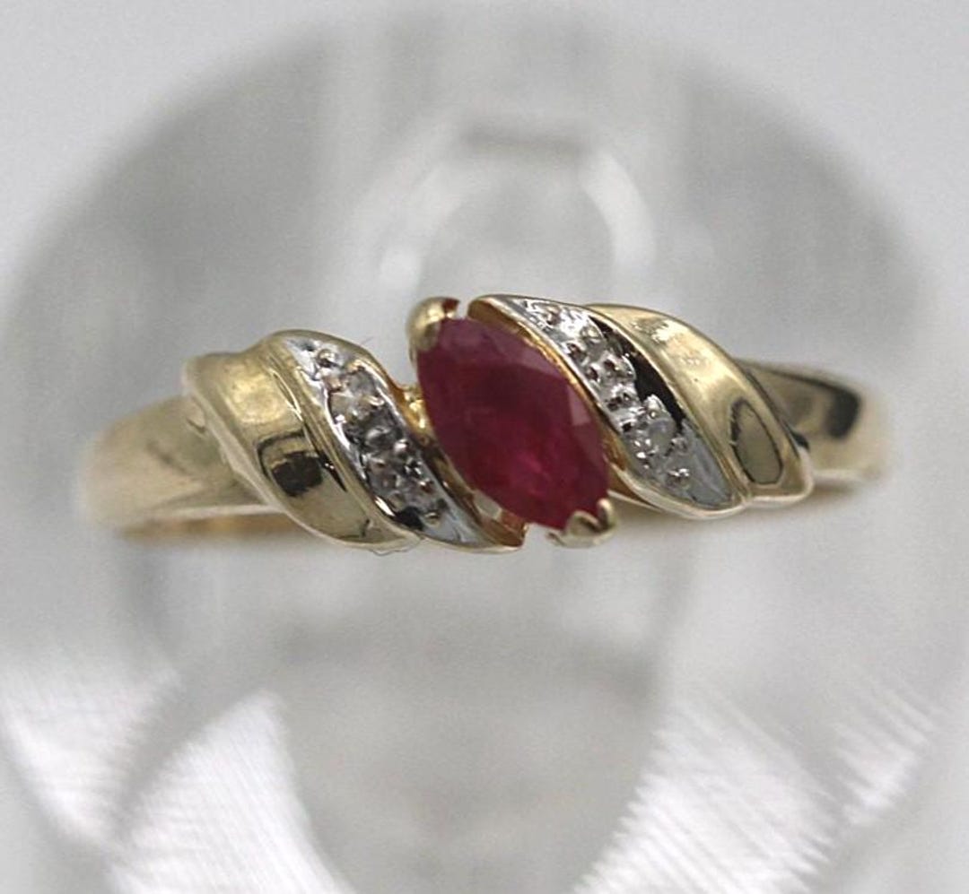 14K Yellow Gold Natural Ruby and Diamond Ring Size 6.5 - Etsy
