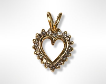 10K Yellow Gold Open Heart Diamond Pendant