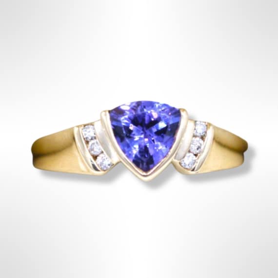 14K Gold Trillion Cut Tanzanite and Diamond Ring … - image 2