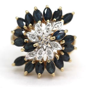 10k Yellow Gold Natural Sapphire and Diamond Ring Size 7.25