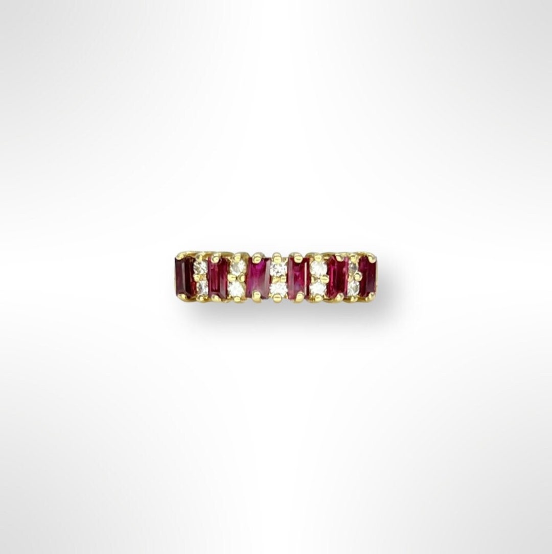 14k Gold Rectangle Ruby and Diamond Accent Channel Ring Size 8 - Etsy