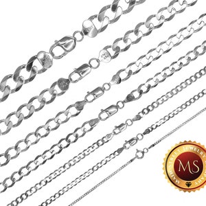 Collar o pulsera de cadena de eslabones de plata esterlina maciza 925 de 18 a 76 cm