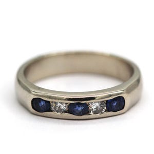14k White Gold Sapphire and Diamond Band Ring Size 8.5
