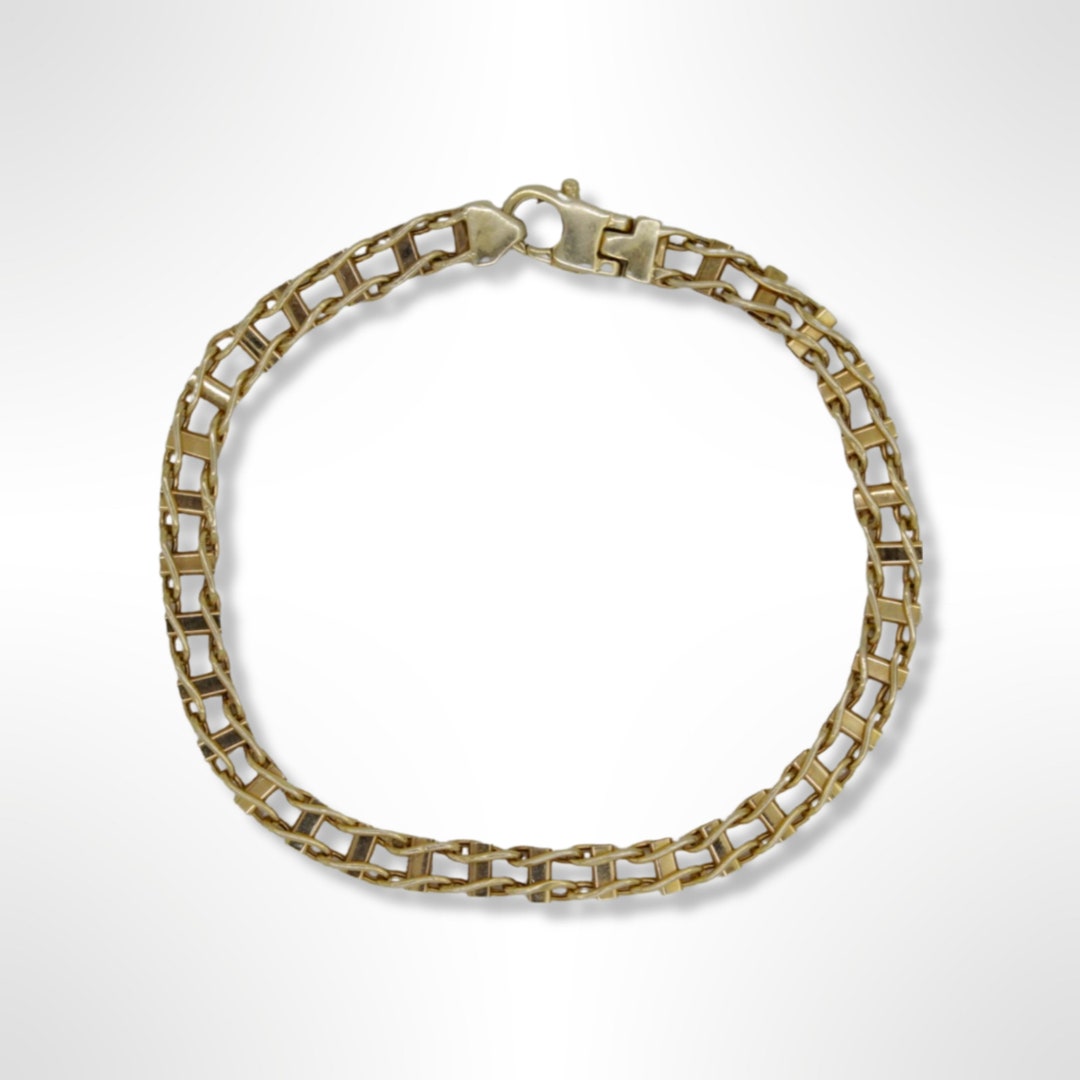 14K Gold Railroad Link Bracelet 8.5 Inches Etsy