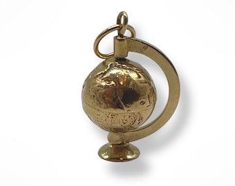 14k Gold Spinning World Globe Mini Pendant