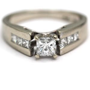 14k White Gold Natural Diamond Princess Cut Engagement Ring Size 5