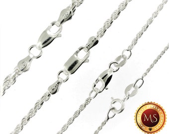 Italy 925 SOLID Sterling Silver Diamond-Cut ROPE Chain Necklace or Bracelet 7" - 36" Many Widths & Lengths