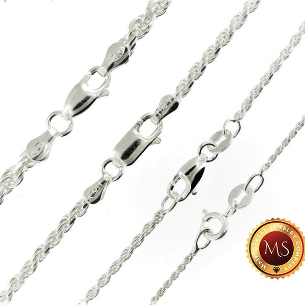 Italy 925 SOLID Sterling Silver Diamond-Cut ROPE Chain Necklace or Bracelet 7" - 36" Many Widths & Lengths