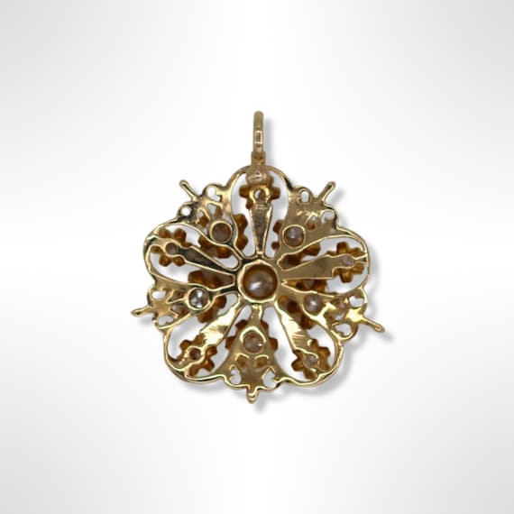 Antique Victorian 14K Gold Diamond Flower Pendant - image 5