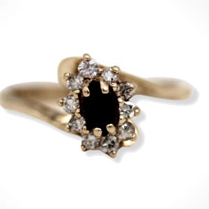 14K Gold Blue Sapphire Diamond Halo Bypass Ring (size 5.25)