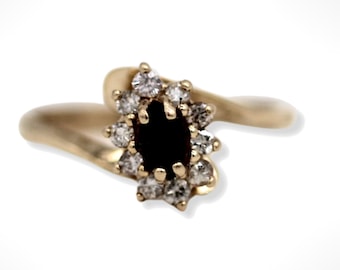 14K Gold Blue Sapphire Diamond Halo Bypass Ring (size 5.25)