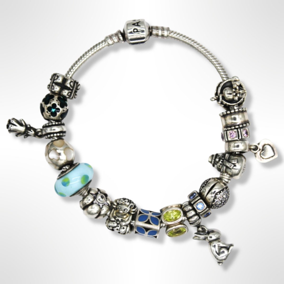 PANDORA Charm Bracelet With 925 ALE Stamped Charms Blue 7.5 Inches Long Etsy