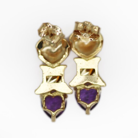14K Gold Amethyst Heart Earrings - image 3