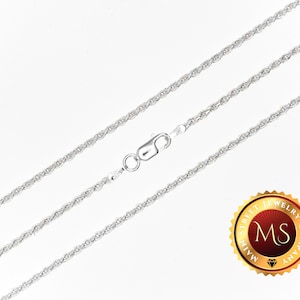Collar o pulsera de cadena de cuerda de 2 mm de plata esterlina maciza 925 de Italia con corte de diamante en varias longitudes