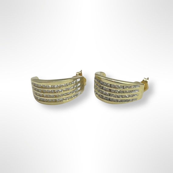 14k Gold Earrings with Four Diamond Channels - image 3