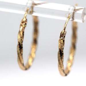 14k Yellow Gold Twist Textured Hoop Earrings