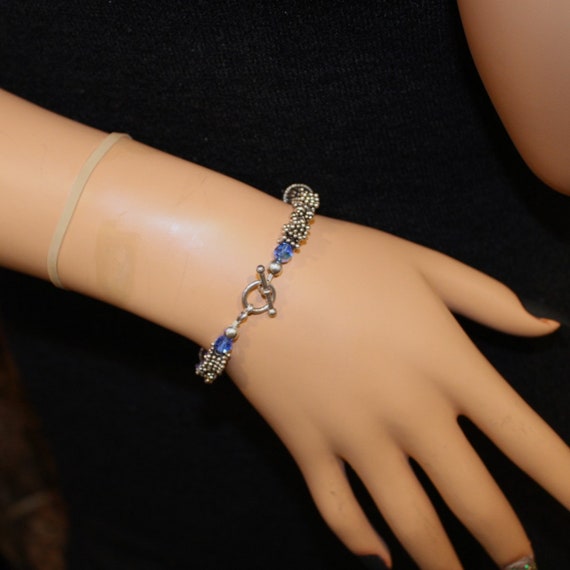 Sterling Silver and Blue Bead Bracelet (fits Inch Wrist)
