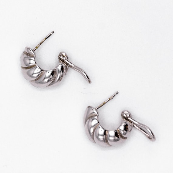 Italy 14k White Gold Huggie Hoop Earrings 3.8 Gra… - image 3