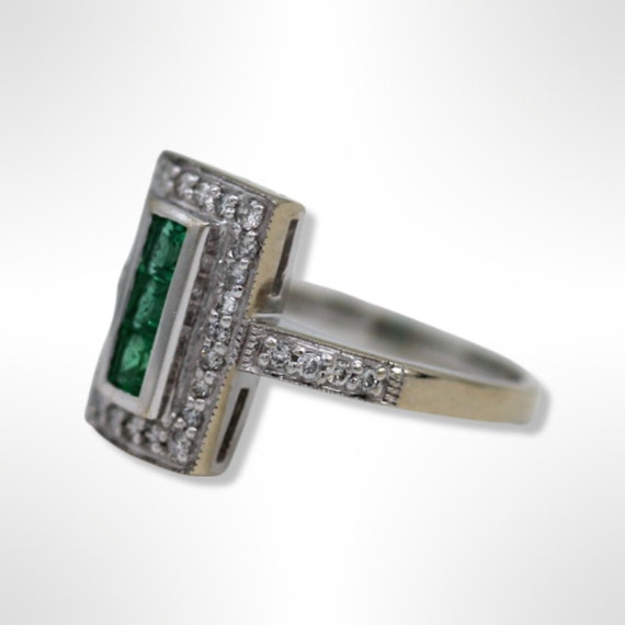 Vintage 14K White Gold Effy Bita Emerald Diamond … - image 3