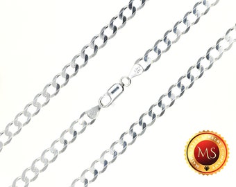 Collar o pulsera de cadena de eslabones de plata de ley 925 italiana de 6 mm, de 20 a 76 cm.