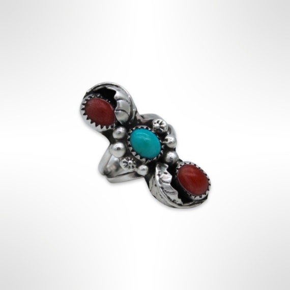 925 Sterling Silver Turquoise and Carnelian Ring … - image 1