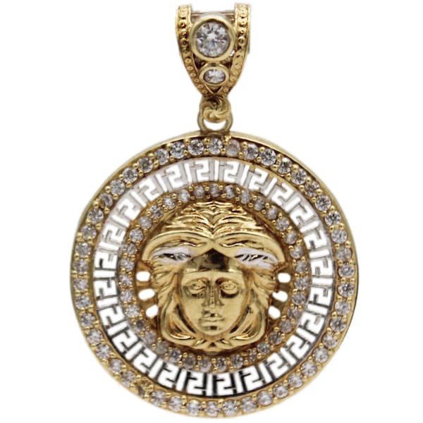 10K Gold Versace Logo Round Pendent