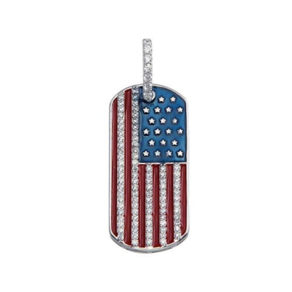 925 Sterling Silver American Flag Dog Tag Pendant 1 1/2" x 1/2"