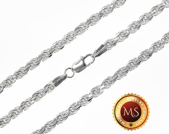 6mm Italy 925 SOLID Sterling Silver Diamond-Cut ROPE Chain Necklace or Bracelet