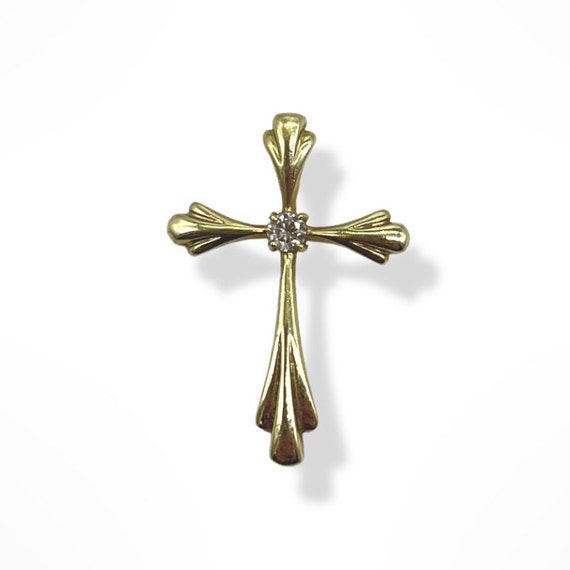 10k Gold Cross Pendant with Solitaire Diamond - image 1