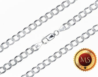 Sterling Silver Curb Chain Flat Diamond Cut Link 16 18 20 22 24 30 Pendant Necklace Gift Box