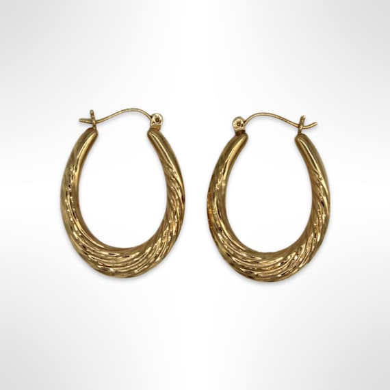 14K Gold Textured Twisted Hoops