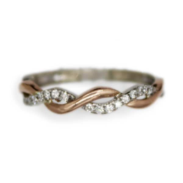 14K Rose Gold and Diamond Woven Ring - Size 6.5