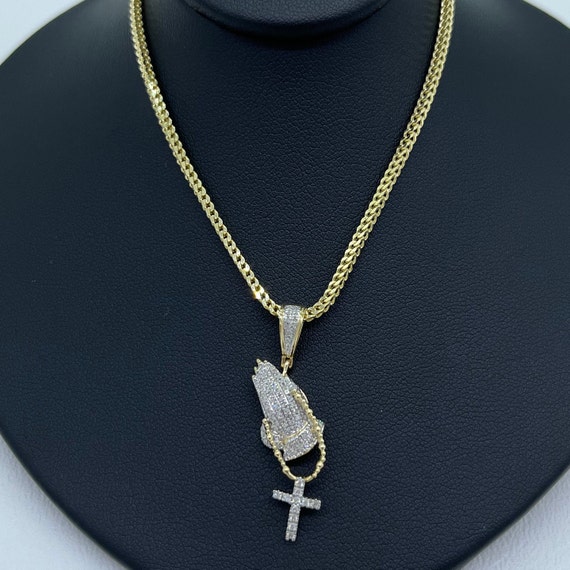 10k Gold and Diamonds Praying Hands Necklace 16