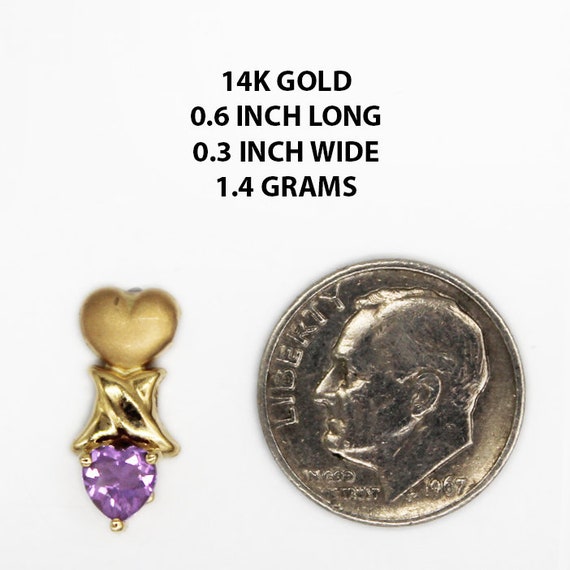 14K Gold Amethyst Heart Earrings - image 6